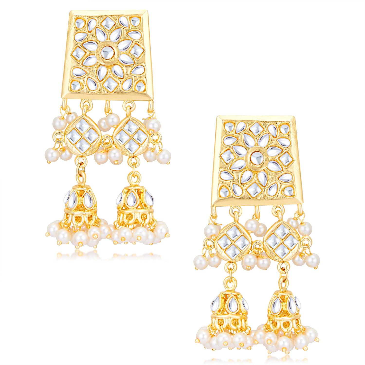 Sukkhi Glitzy Kundan Gold Plated Pearl Earring Set Worn By Karisma Kapoor