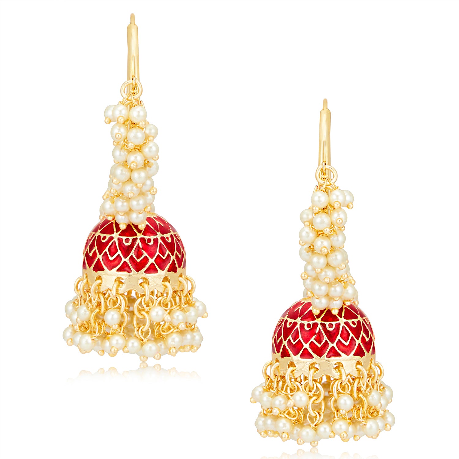 Sukkhi Charming Pearl Gold Plated Meenakari Jhumki Earring Set Worn By Karisma Kapoor