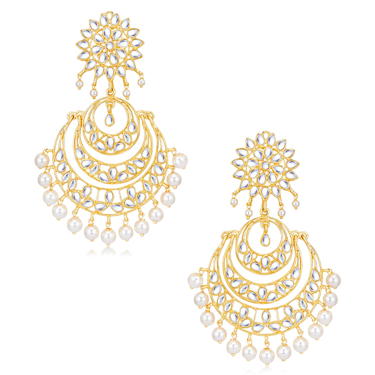 Sukkhi Adorable Kundan Gold Plated Pearl Chandelier Earrring set Worn By Karisma Kapoor (SKR85648)