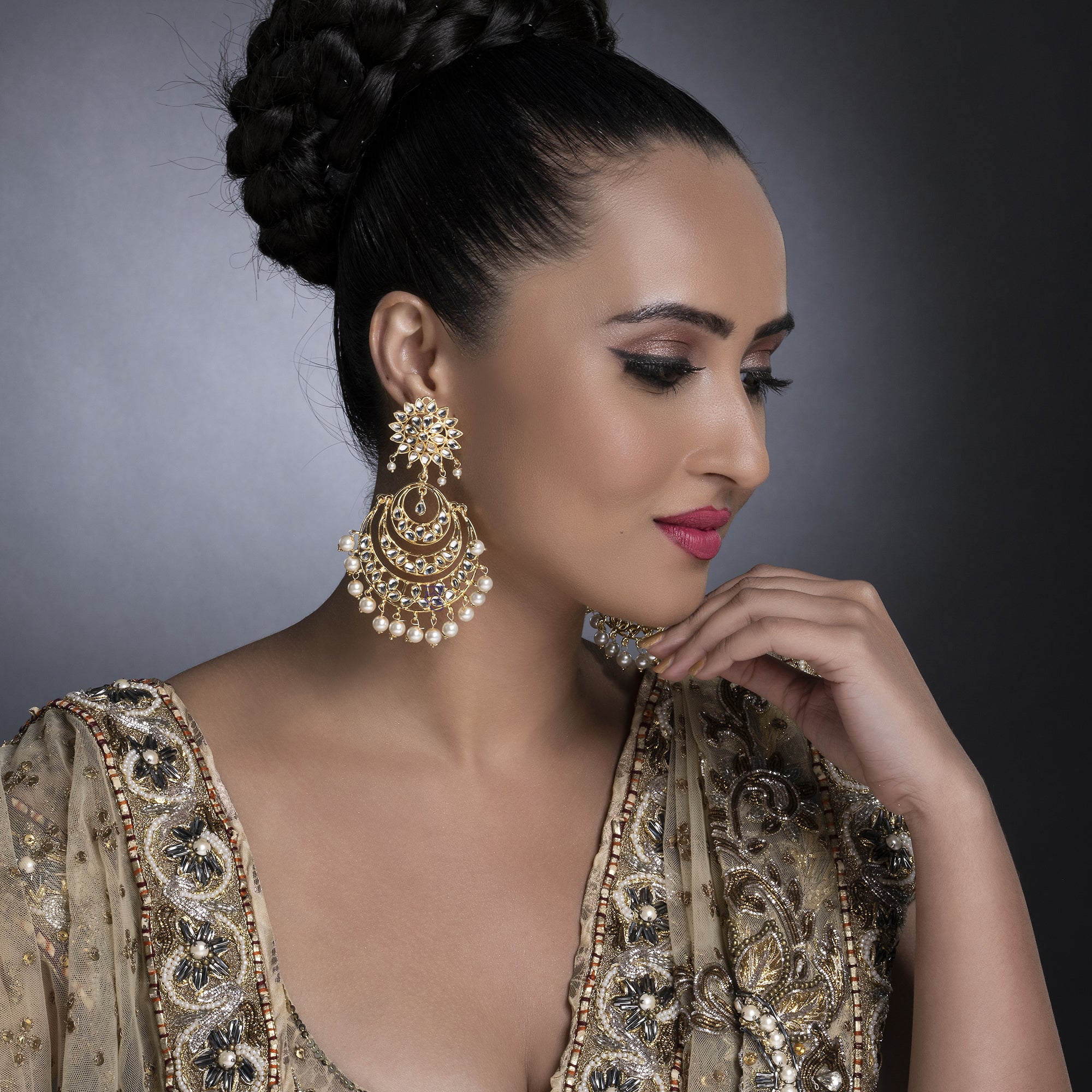 Sukkhi Adorable Kundan Gold Plated Pearl Chandelier Earrring set Worn By Karisma Kapoor (SKR85648)