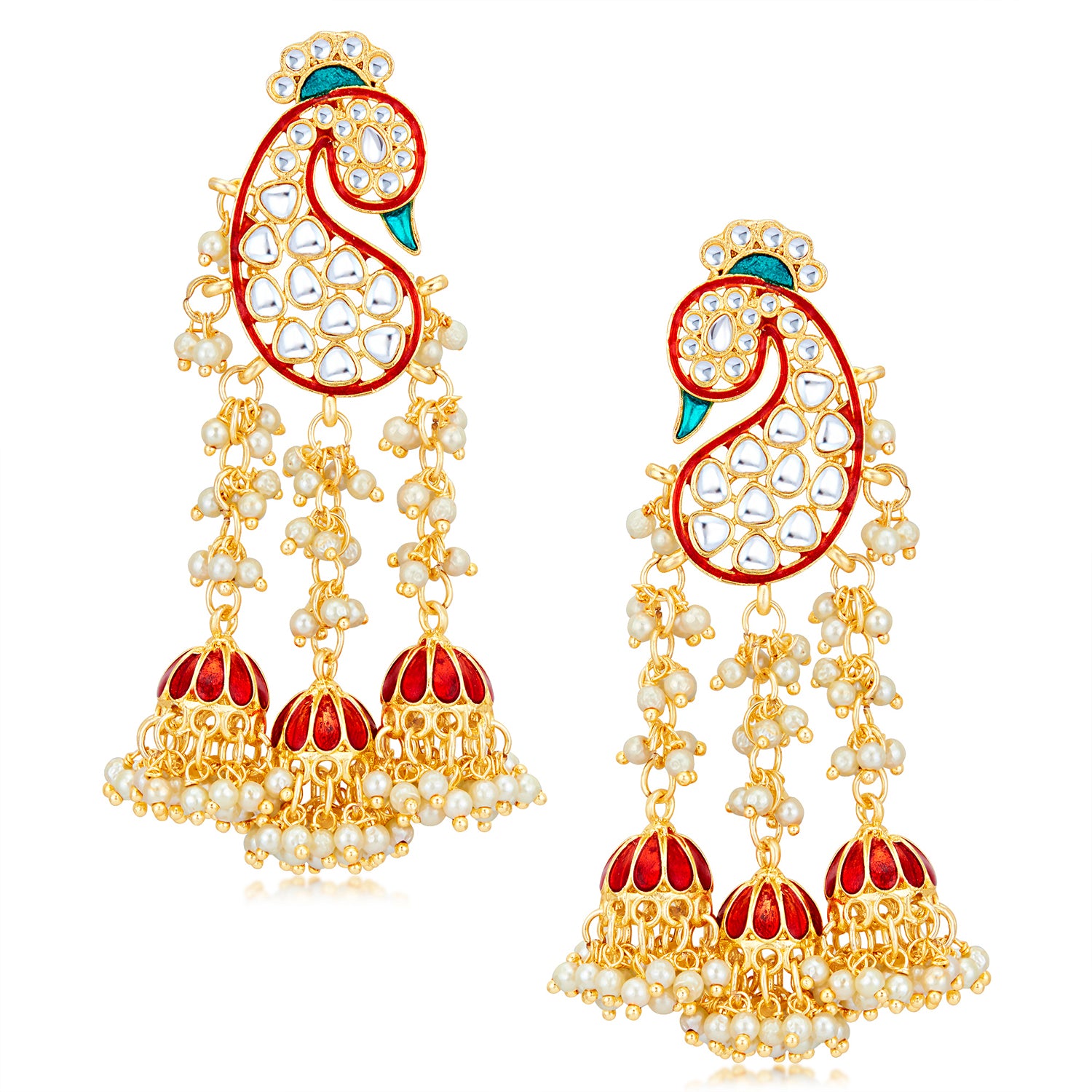 Sukkhi Astonish Pearl Gold Plated Kundan Meenakari Earring Set Worn By Karisma Kapoor