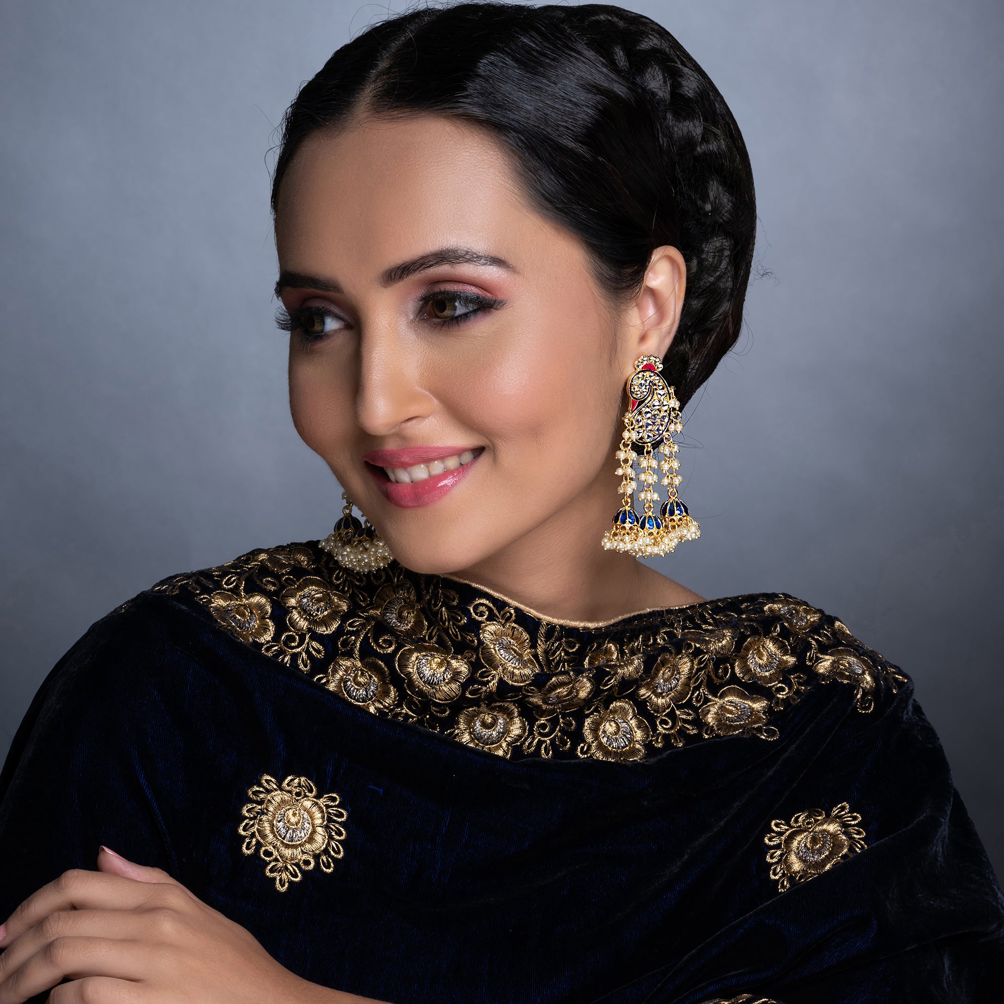 Sukkhi Brilliant Pearl Gold Plated Kundan Meenakari Earring Set Worn By Karisma Kapoor