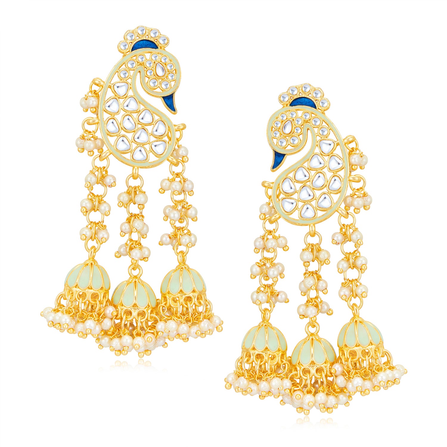Sukkhi Classic Pearl Gold Plated Kundan Meenakari Earring Set Worn By Karisma Kapoor