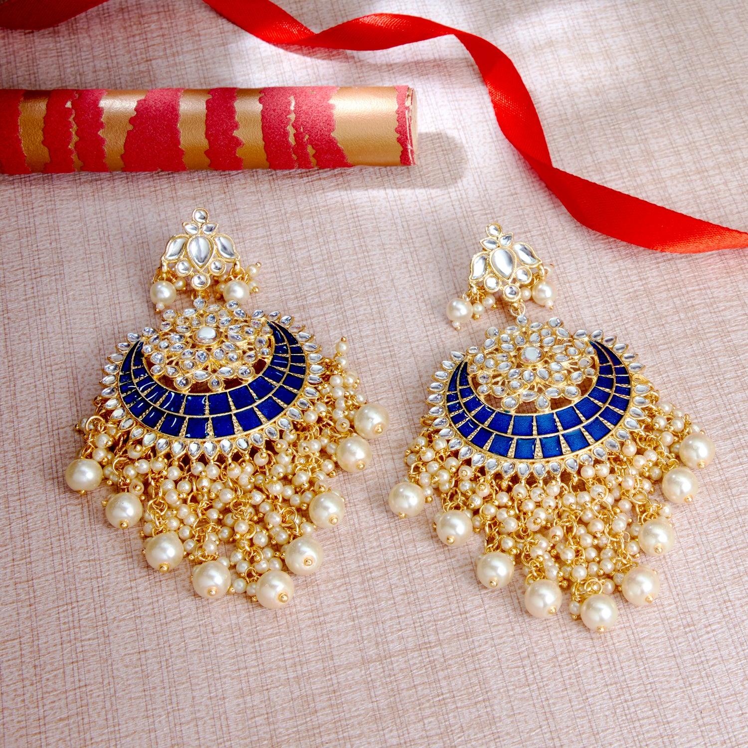 Sukkhi Exclusive Pearl Gold Plated Kundan Meenakari Earring Set Worn By Karisma Kapoor