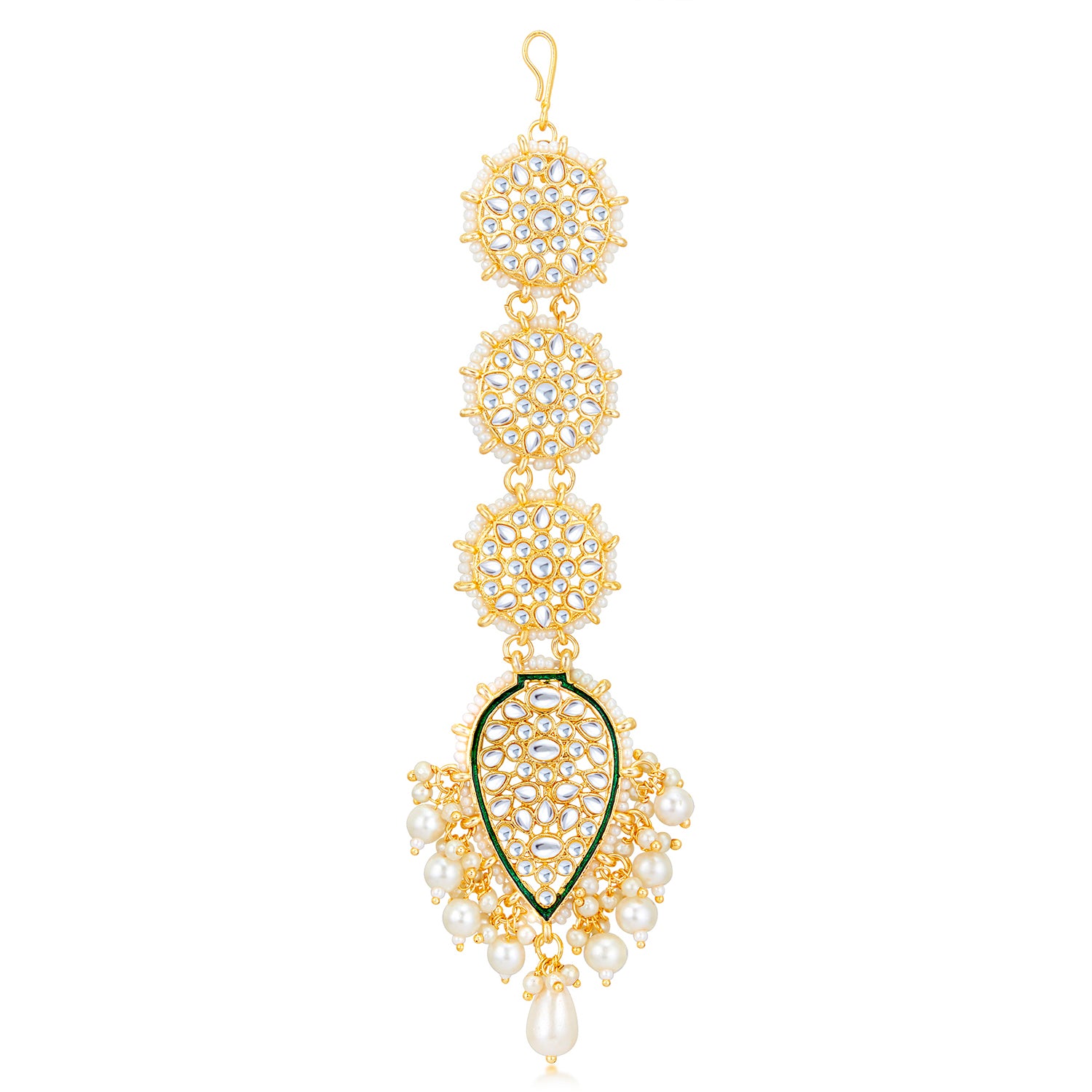 Sukkhi Incredible Kundan Gold Plated Pearl Meenakari Earring Maangtikka Set Worn By Karisma Kapoor