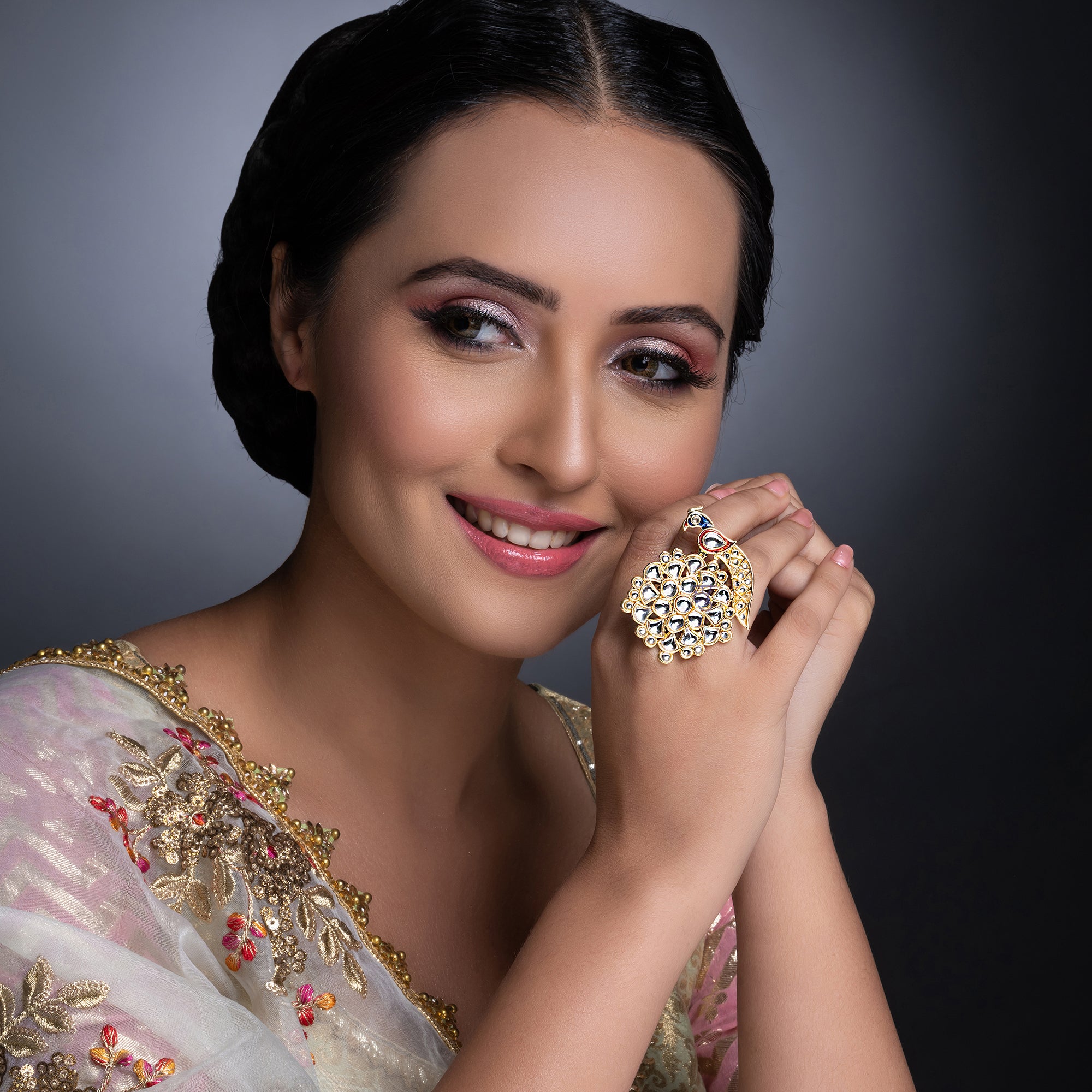 Sukkhi Spectacular Kundan Gold Plated Meenakari Ring Worn By Karisma Kapoor