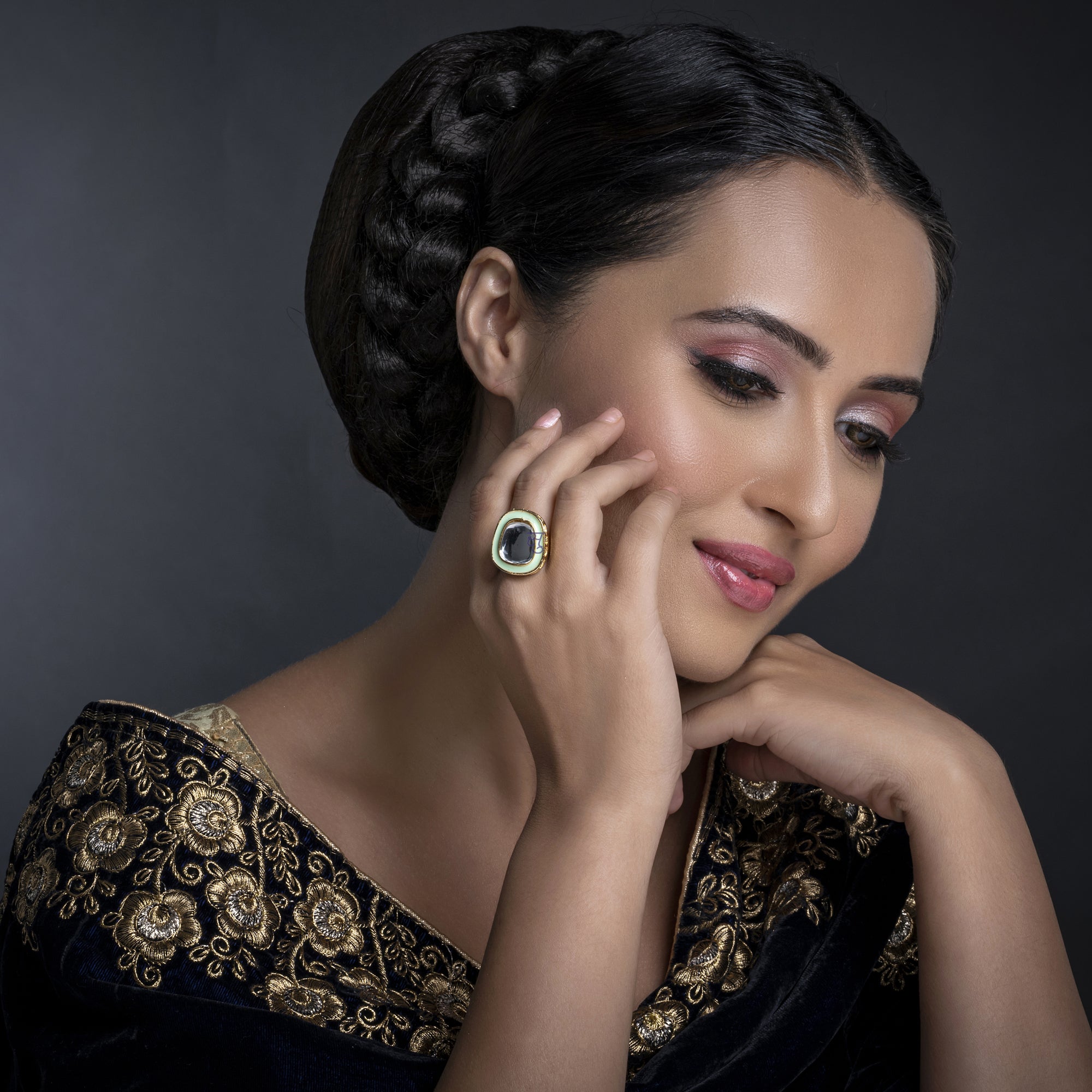 Sukkhi Stunning Kundan Gold Plated Meenakari Ring Worn By Karisma Kapoor