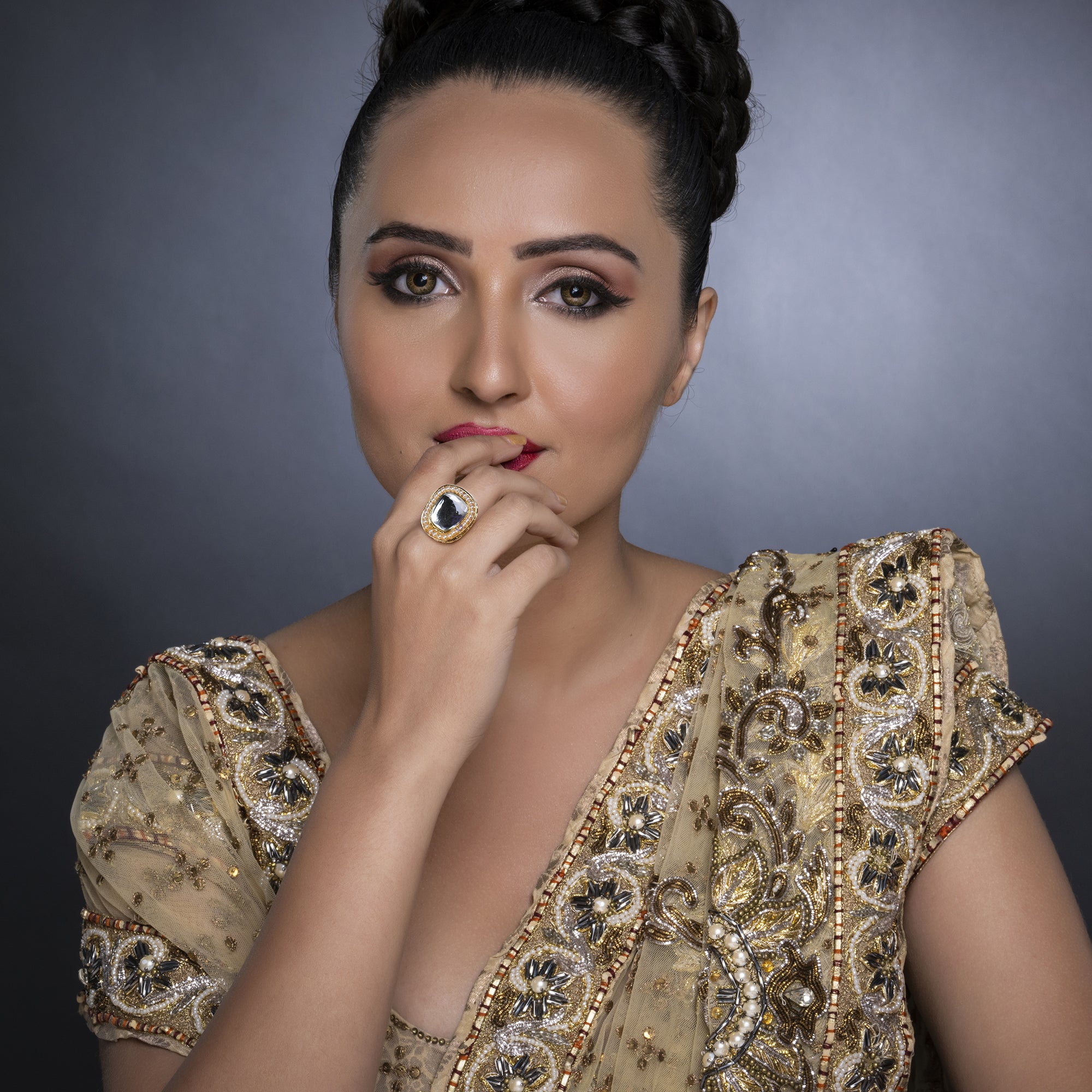 Sukkhi Classy Kundan Gold Plated Pearl Ring Worn By Karisma Kapoor