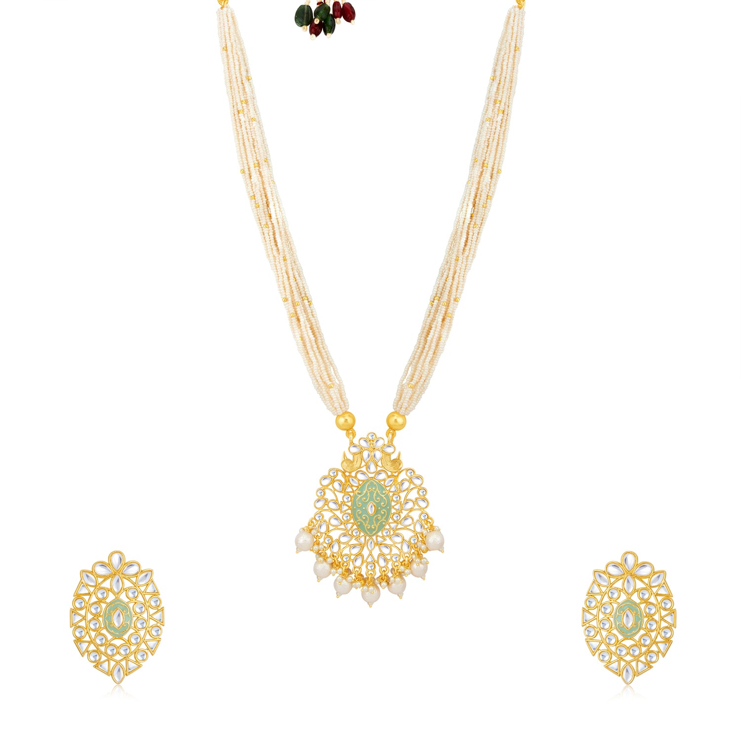 Sukkhi Marvellous Kundan Gold Plated Pearl Mint Necklace Set Worn By Karisma Kapoor
