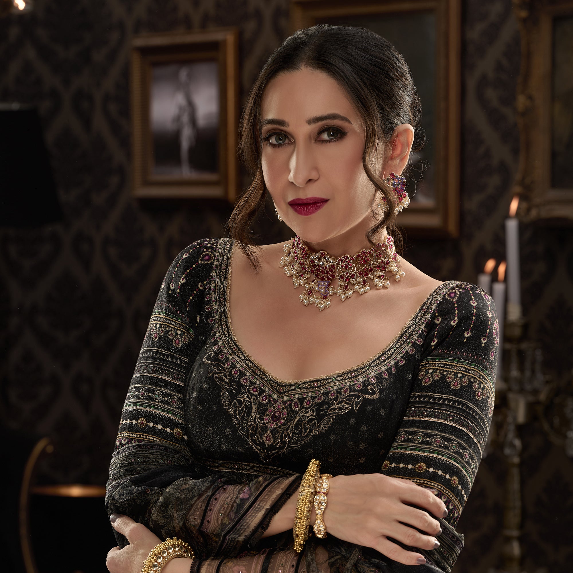 Sukkhi Fascinating Gold Plated Pearl Choker Necklace Set Worn By Karisma Kapoor