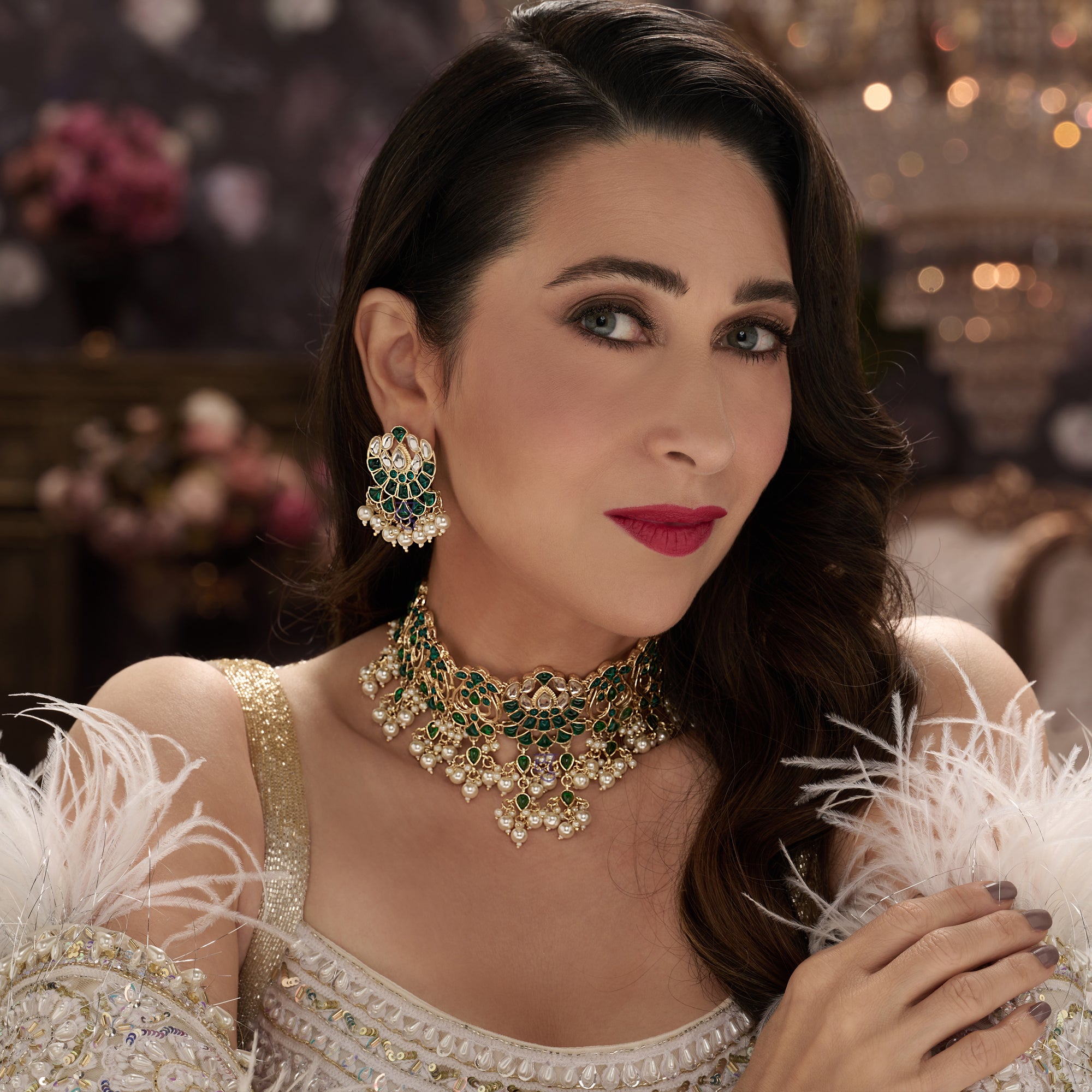 Sukkhi Ravishing Gold Plated Pearl Choker Necklace Set Worn By Karisma Kapoor