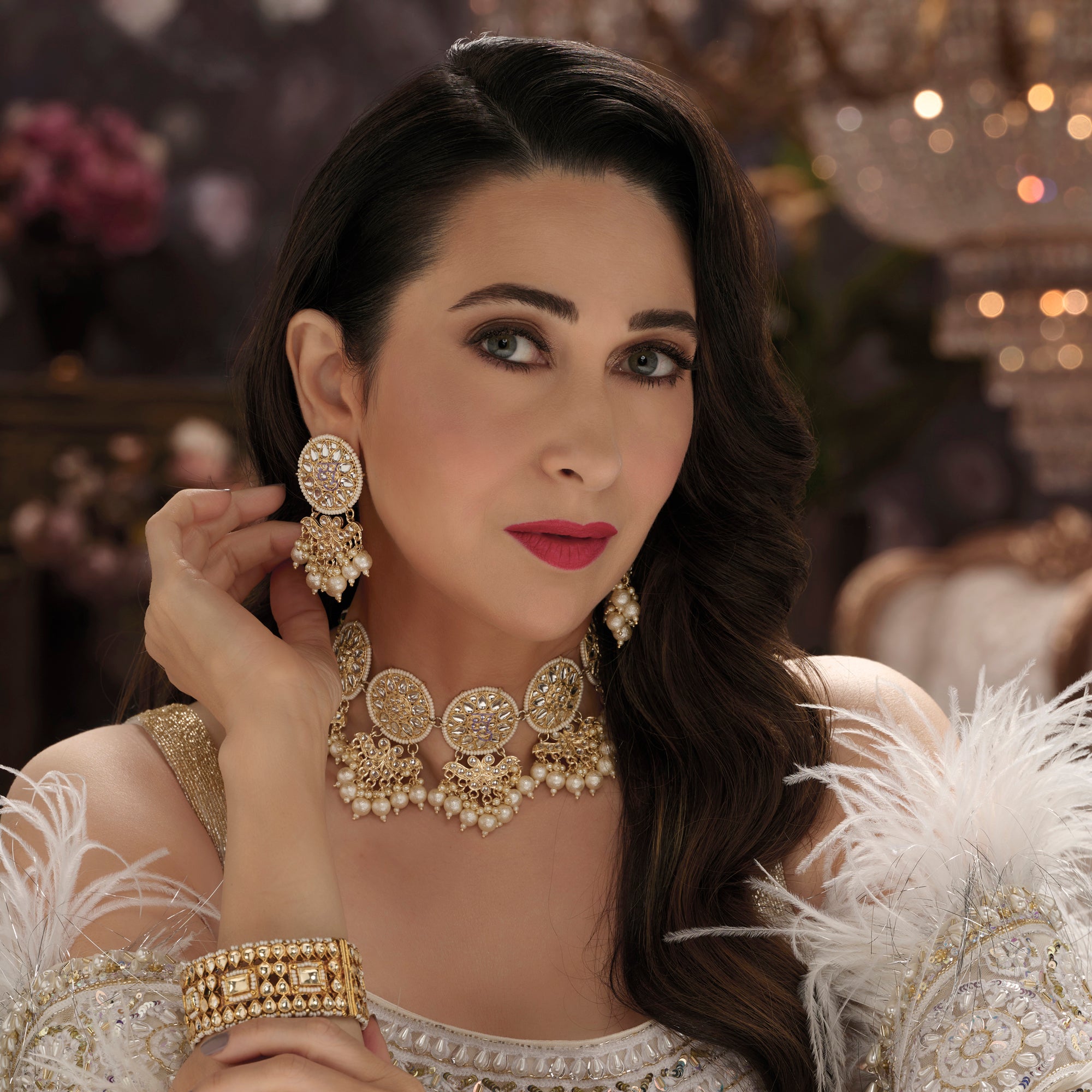 Sukkhi Marquise Gold Plated Kundan & Pearl Choker Necklace Set Worn By Karisma Kapoor