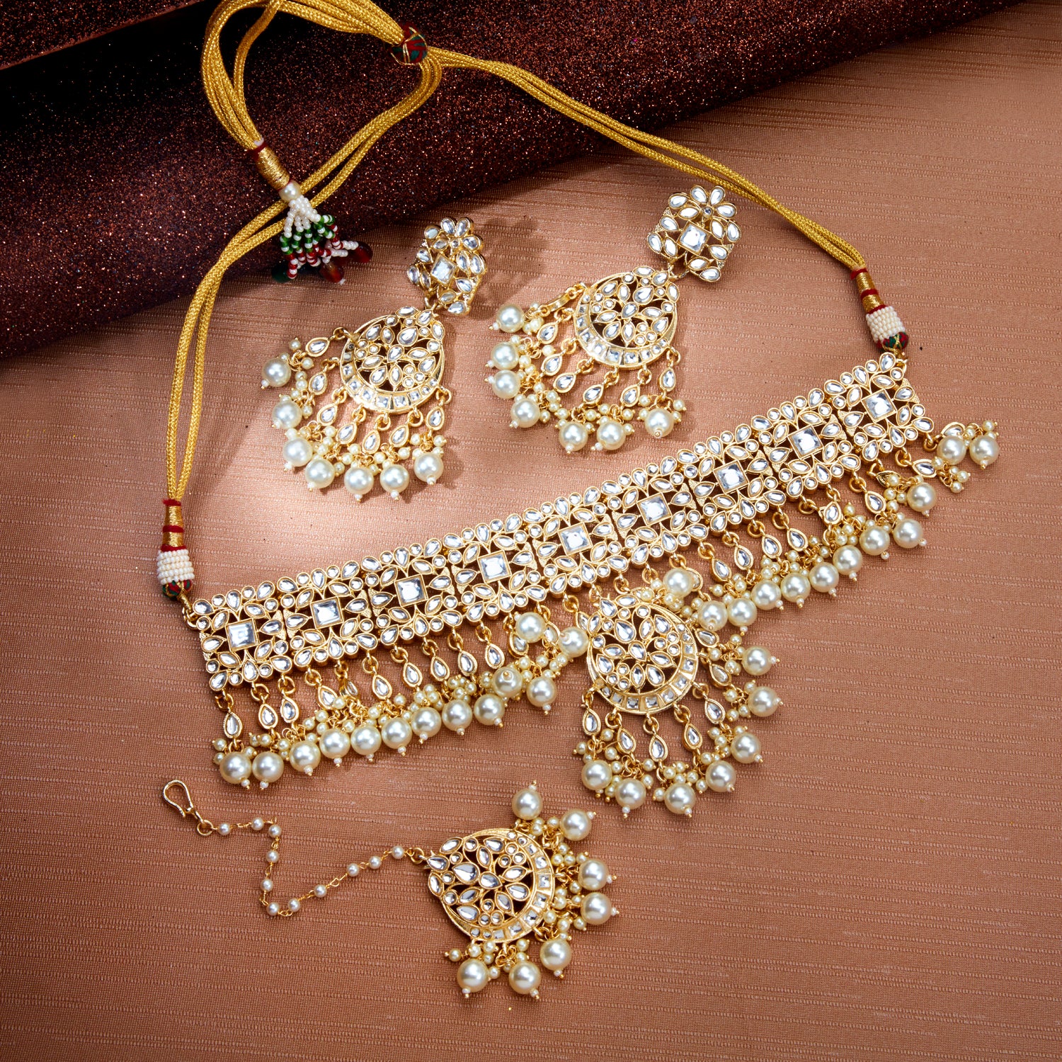 Sukkhi Exclusive Gold Plated Kundan & Pearl Choker Necklace Set Worn By Karisma Kapoor