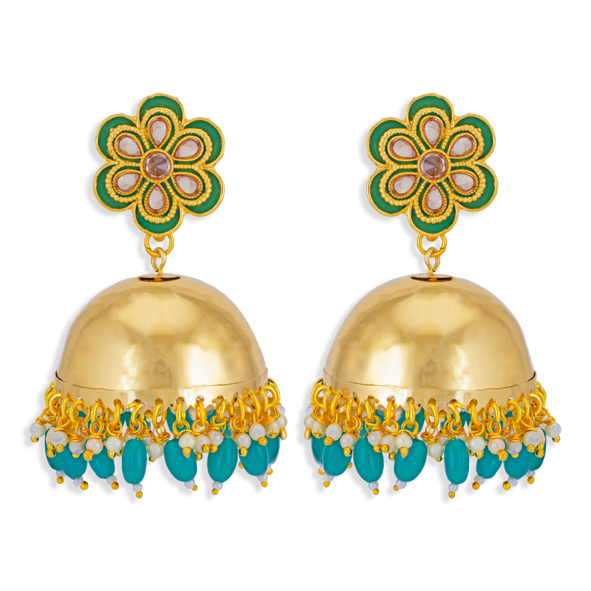 Sukkhi Glossy Gold Plated Floral Meenakari Jhumki Earring for Women