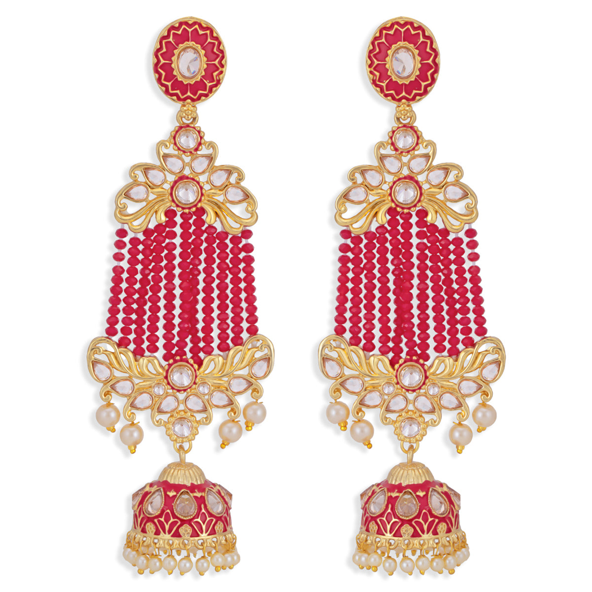 Sukkhi Attractive Pearl Gold Plated Kundan Meenakari Jhumki Earring for Women