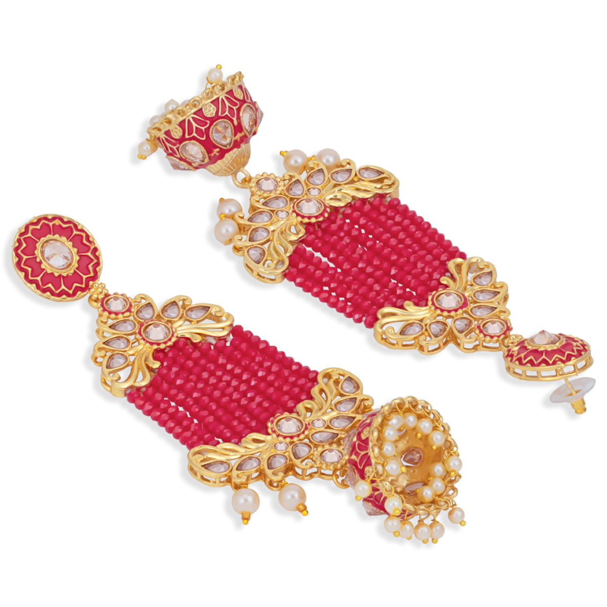 Sukkhi Attractive Pearl Gold Plated Kundan Meenakari Jhumki Earring for Women