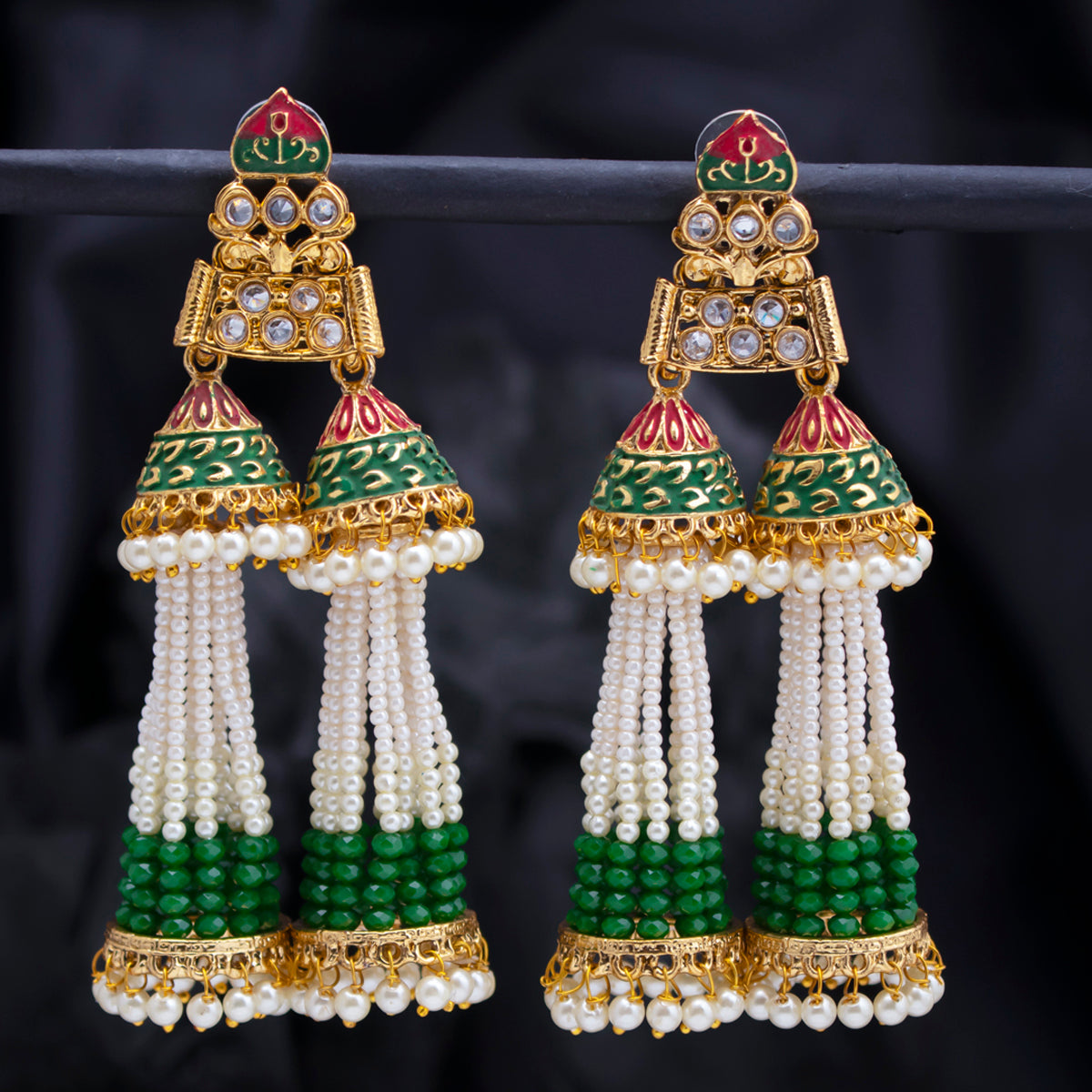 Sukkhi Gleaming Pearl Gold Plated Kundan Meenakari Jhumki Earring for Women (SKR85749)