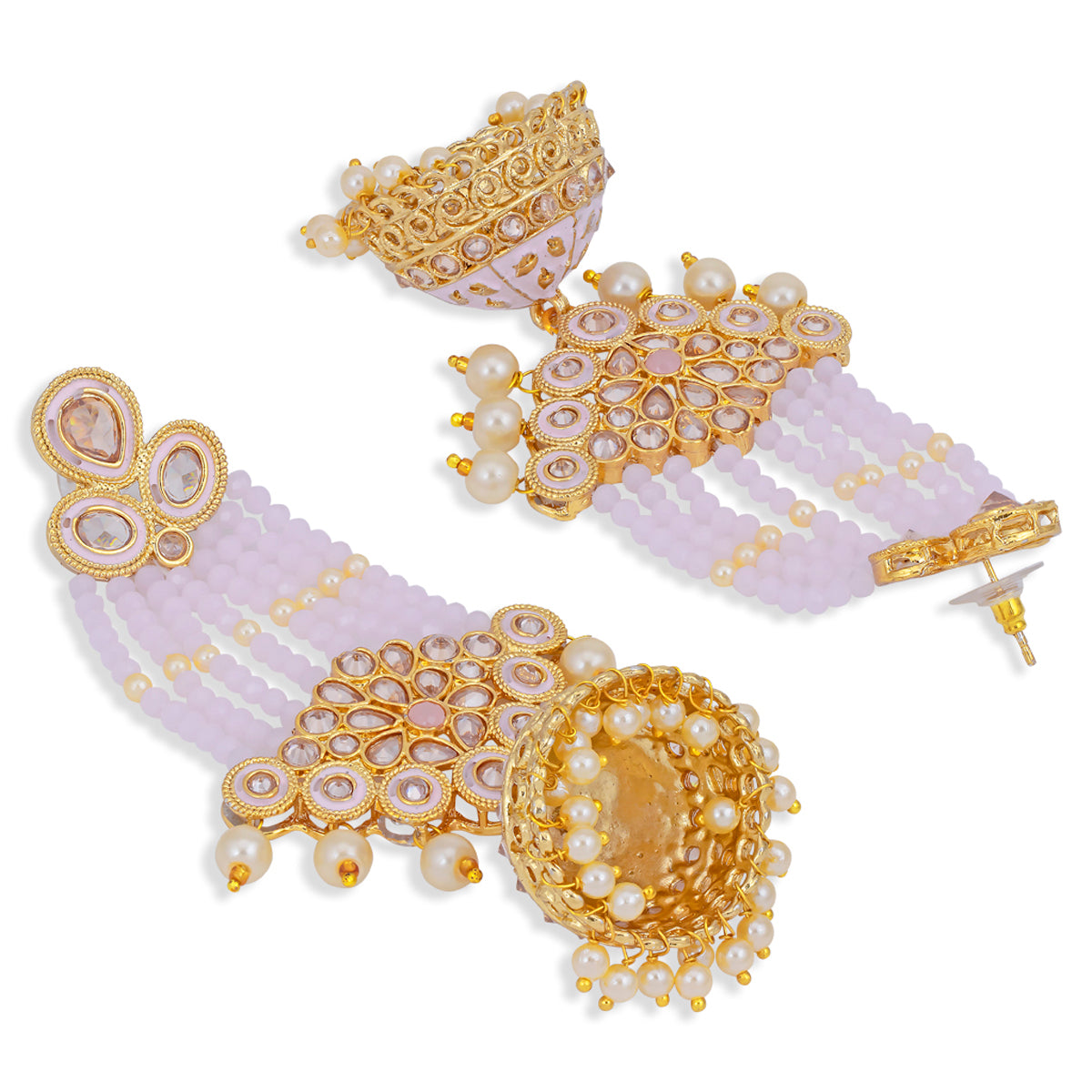 Sukkhi Dazzling Pearl Gold Plated Kundan Meenakari Jhumki Earring for Women (SKR85750)