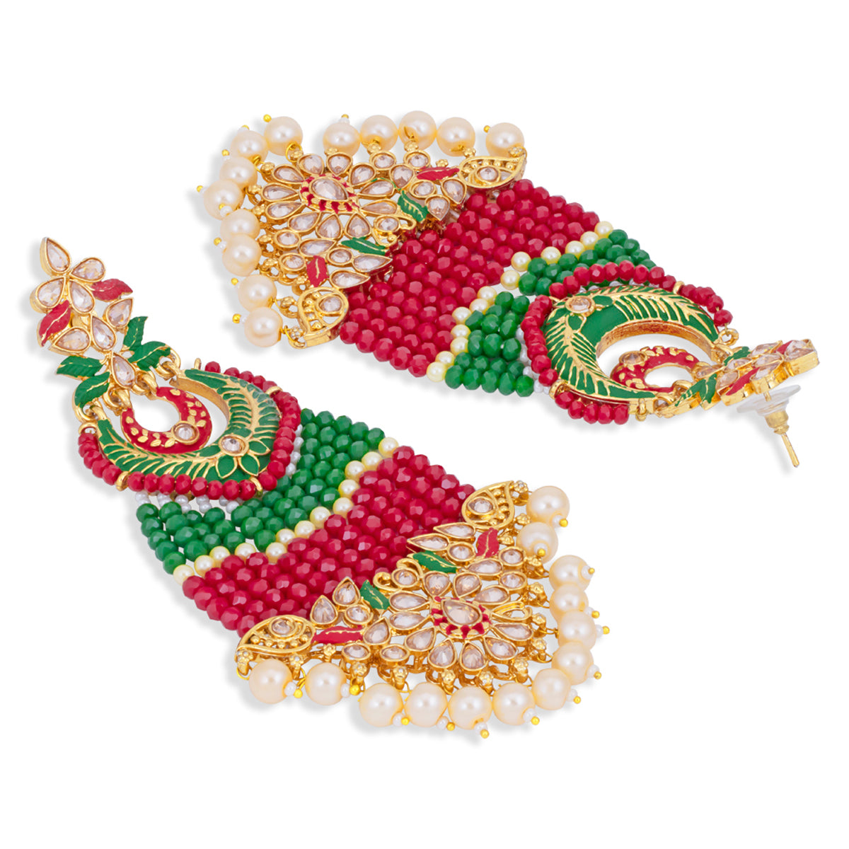 Sukkhi Dazzling Pearl Gold Plated Kundan Meenakari Chandelier Earring for Women