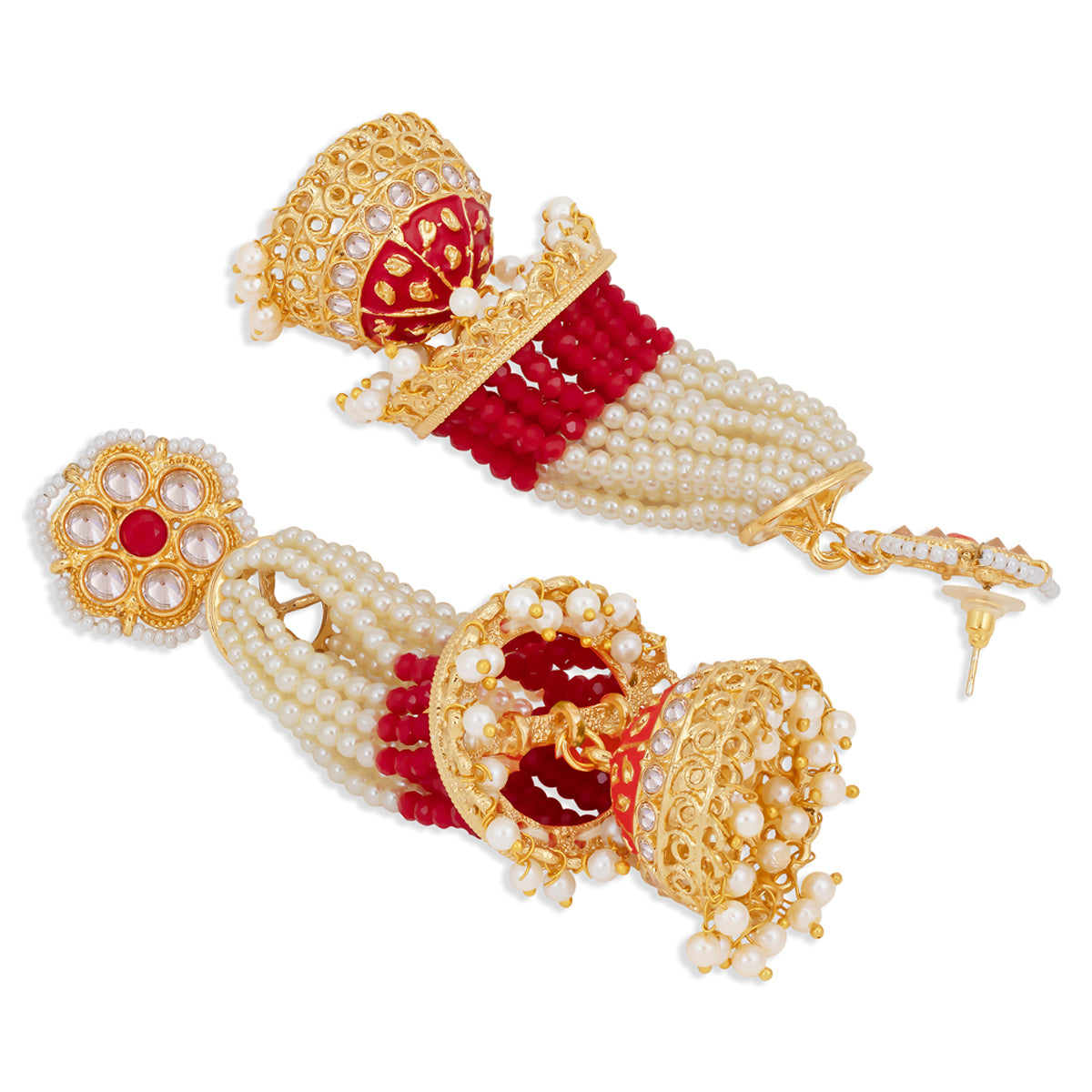 Sukkhi Delightful Pearl Gold Plated Kundan Meenakari Jhumki Earring for Women (SKR85759)
