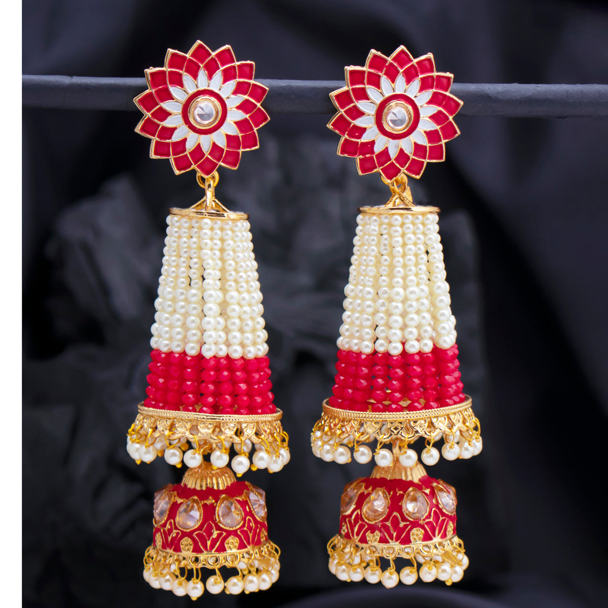 Sukkhi Classy Pearl Gold Plated Kundan Meenakari Jhumki Earring for Women (SKR85766)