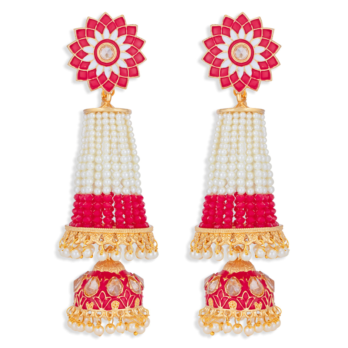 Sukkhi Classy Pearl Gold Plated Kundan Meenakari Jhumki Earring for Women (SKR85766)