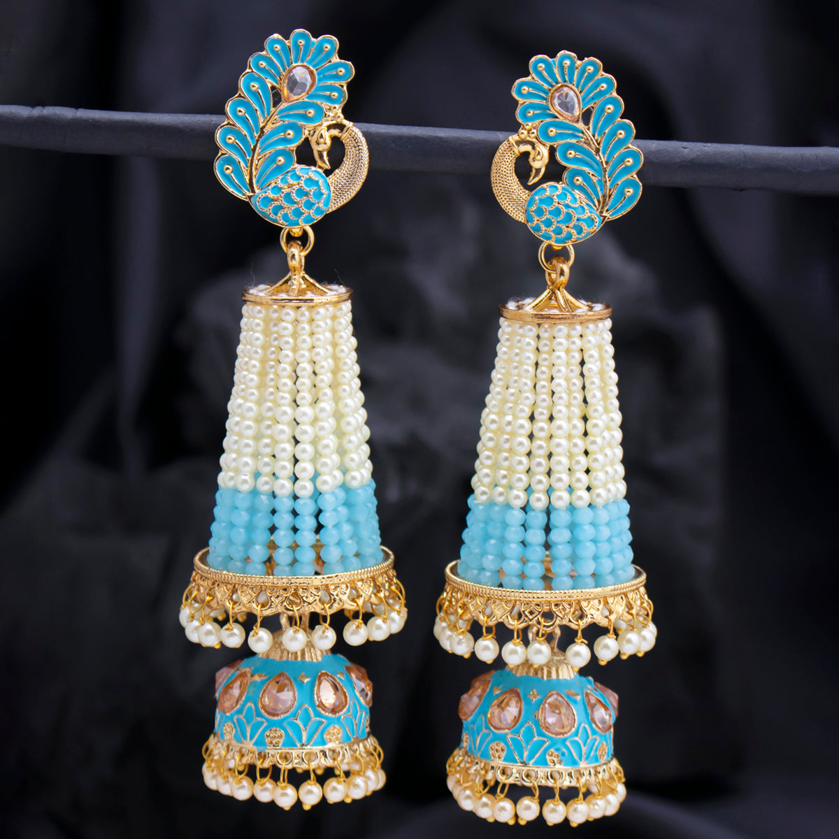 Sukkhi Adorable Pearl Gold Plated Peacock Meenakari Jhumki Earring for Women