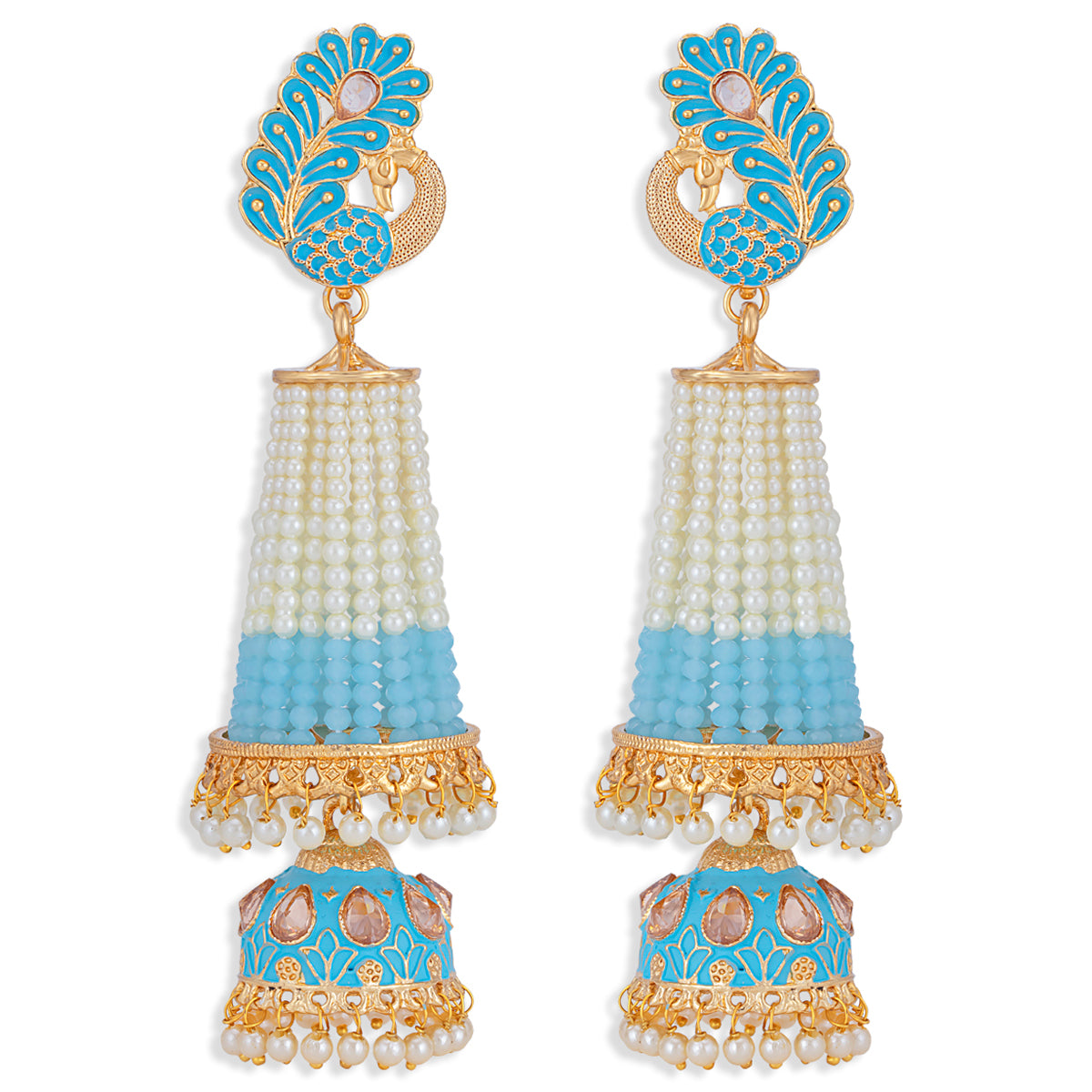 Sukkhi Adorable Pearl Gold Plated Peacock Meenakari Jhumki Earring for Women
