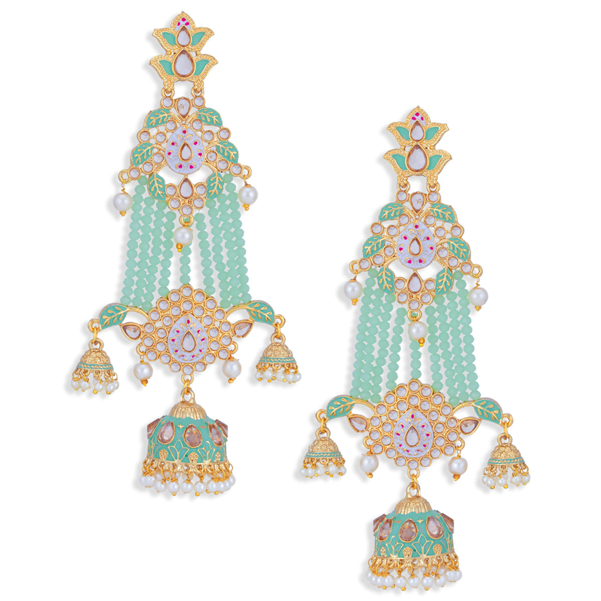 Sukkhi Gleaming Pearl Gold Plated Kundan Meenakari Jhumki Earring for Women (SKR85776)