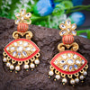 Sukkhi Astonish Peach Mint Kundan Gold Plated Pearl Drop Earring for Women