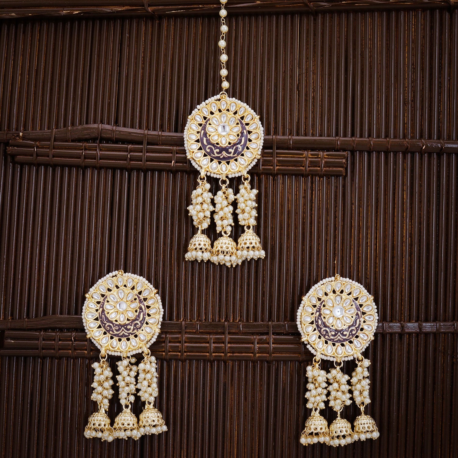 Sukkhi Spectacular Kundan Gold Plated Pearl Drop Jhumki Earring Maangtikka For Women