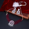 Sukkhi Luxurious Maroon CZ Rhodium Plated Necklace Set for Women