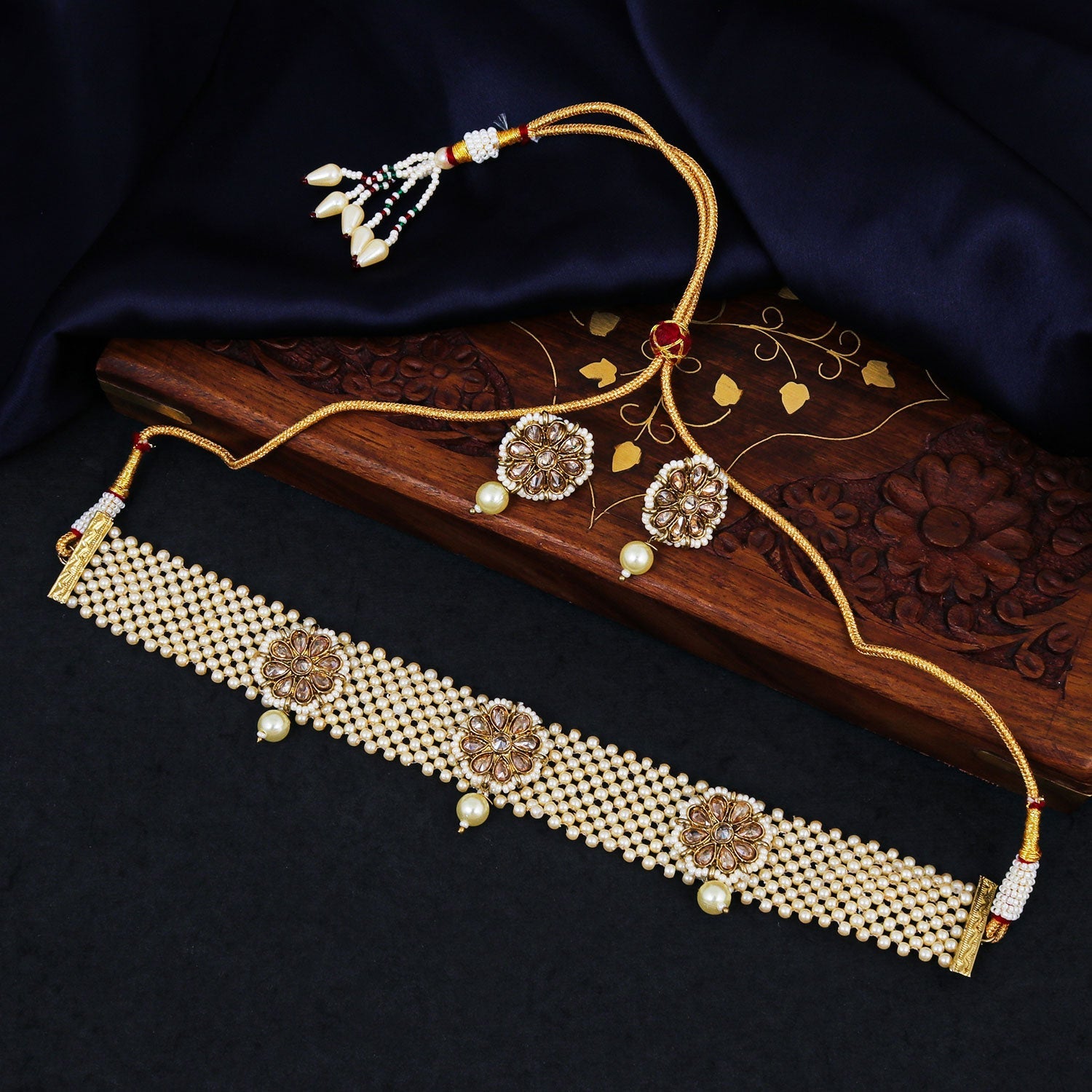 Sukkhi Graceful Modern Choker AD Pearl Gold Plated Necklace Set for Women