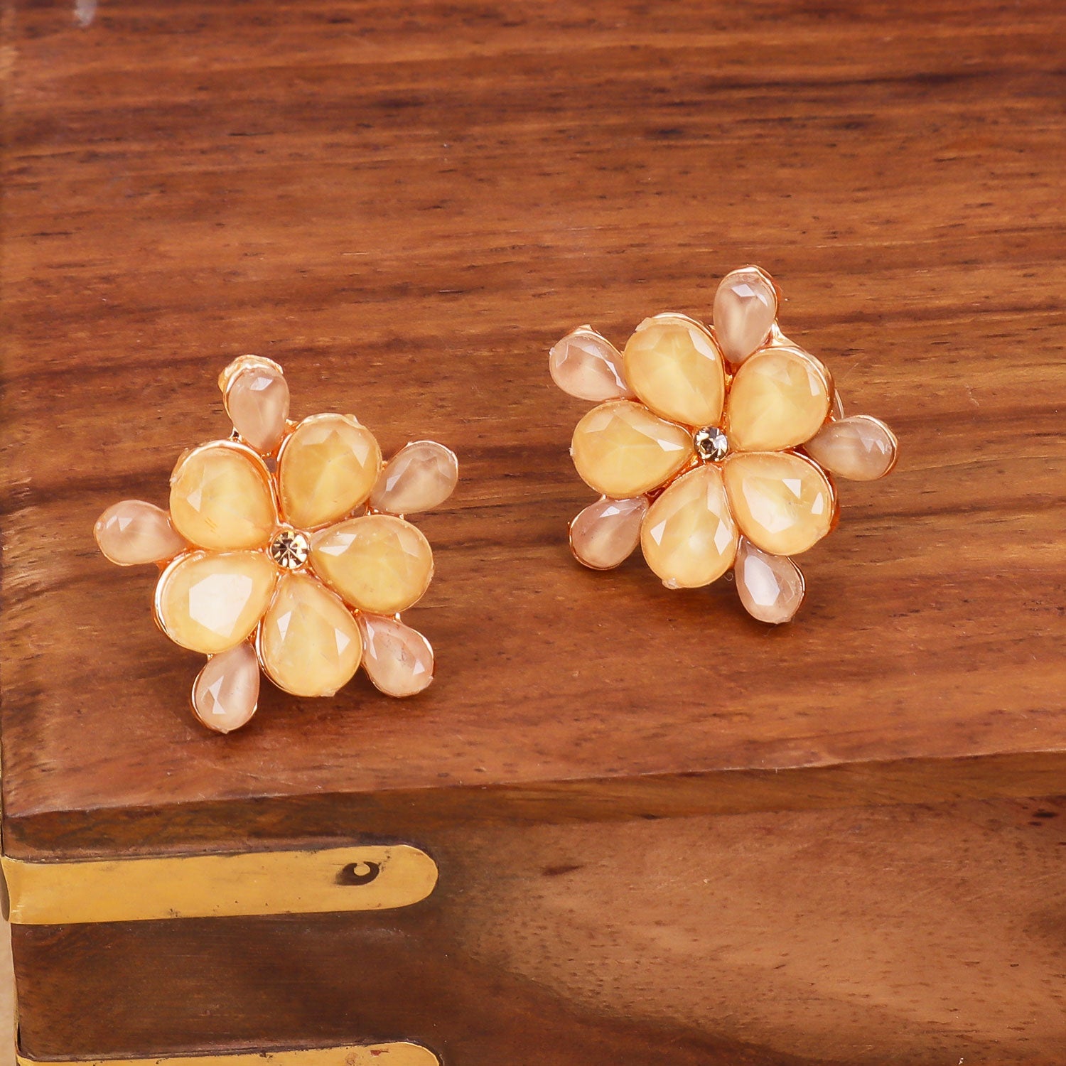 Sukkhi Peach Cluster Colour Stone Stud Rose Gold Earring for Women
