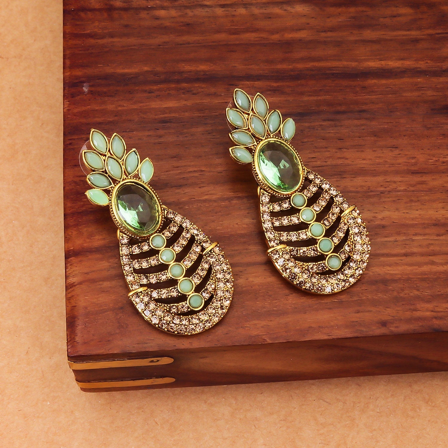 Sukkhi Green Antique AD Drop Gold Plated Earring for Women