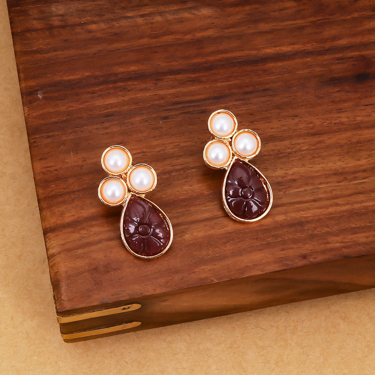 Sukkhi Brown Fabulous Pearl Drop Gold Plated Earring for Women