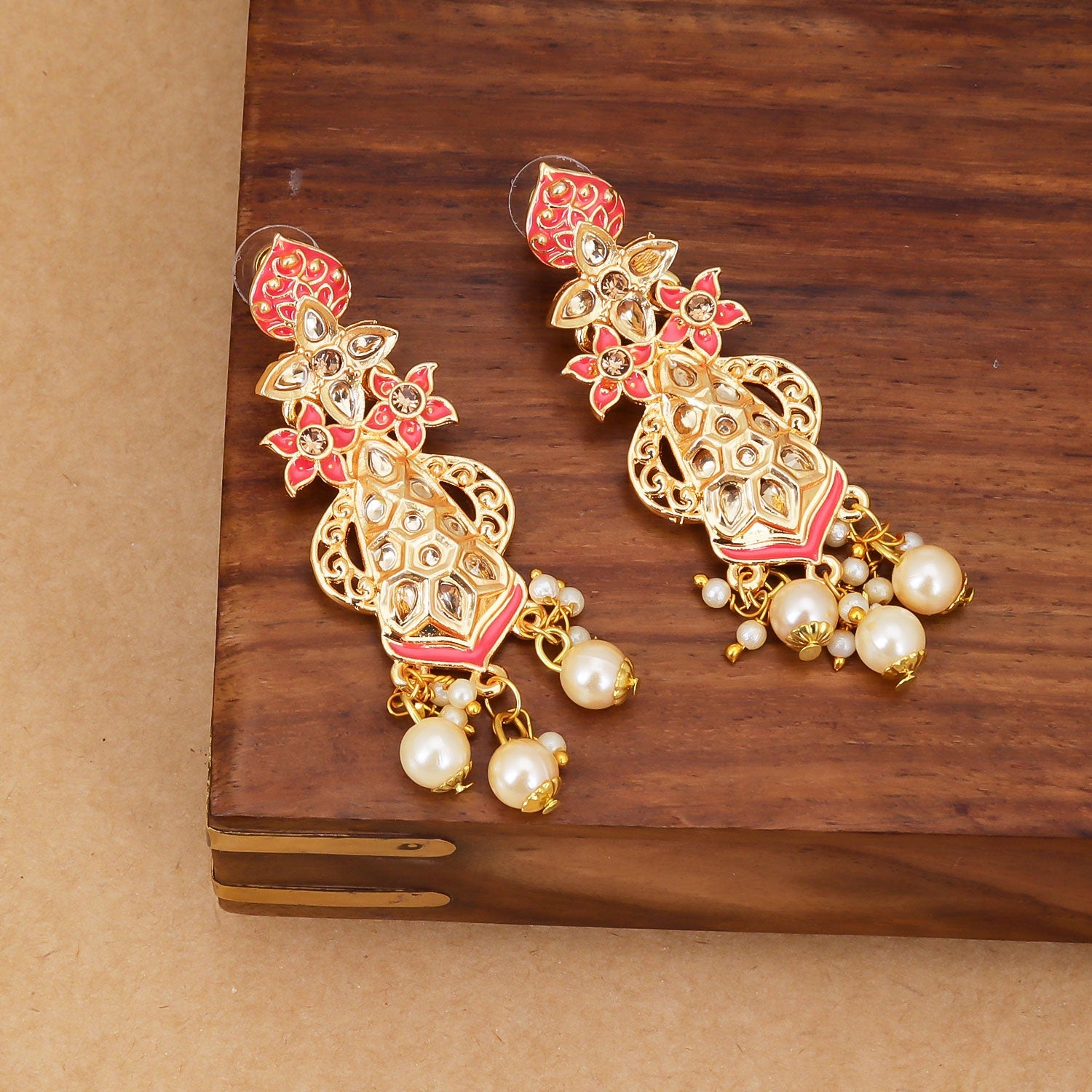 Sukkhi Golden Designer Pearl Drop Gold Plated Earring for Women