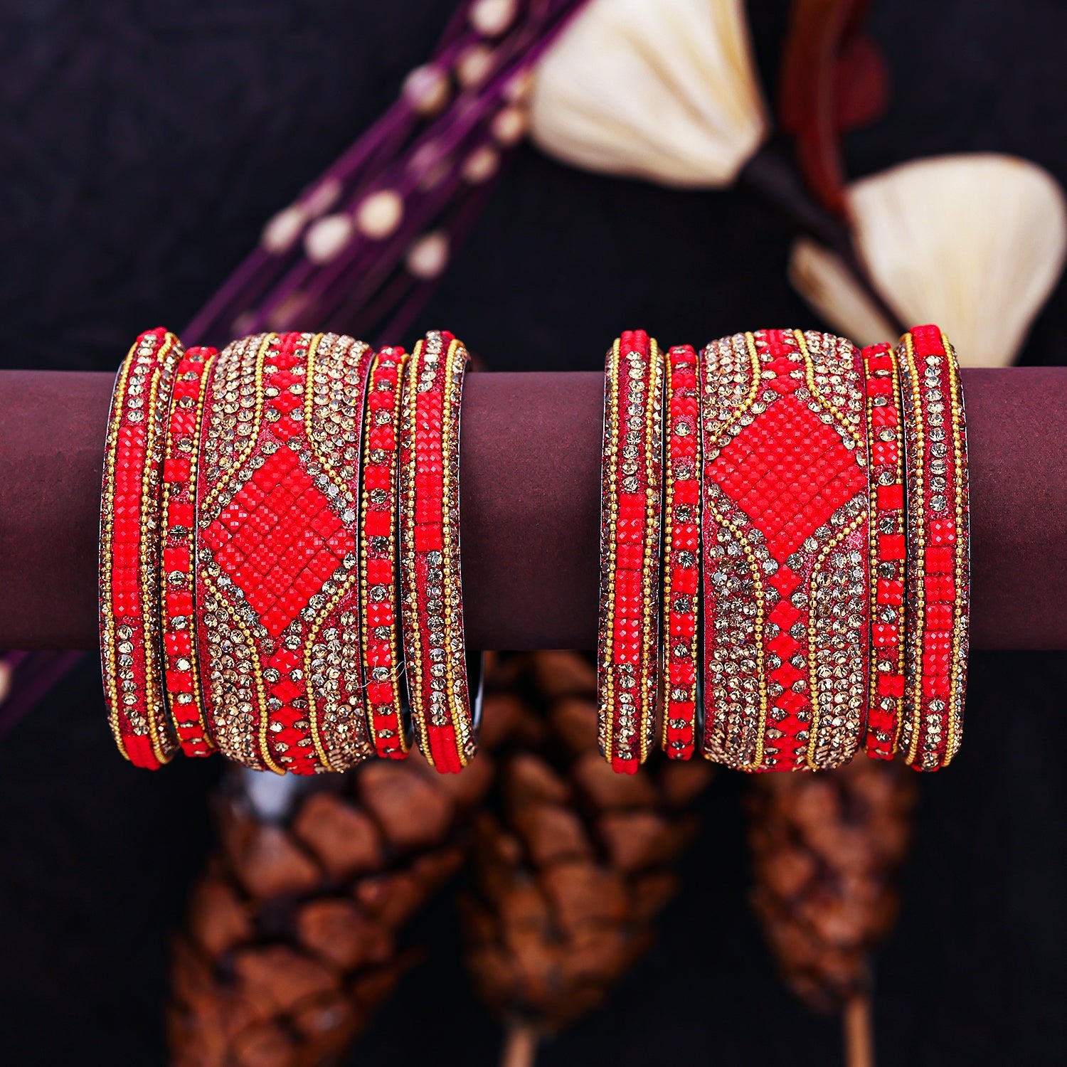 Sukkhi Gleaming Red Gold Plated Bangle Set for Bride & Women