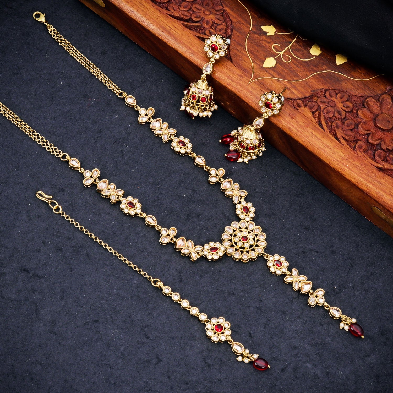 Sukkhi Stunning Green Reverse AD & Pearl Gold Plated Necklace Set for Women