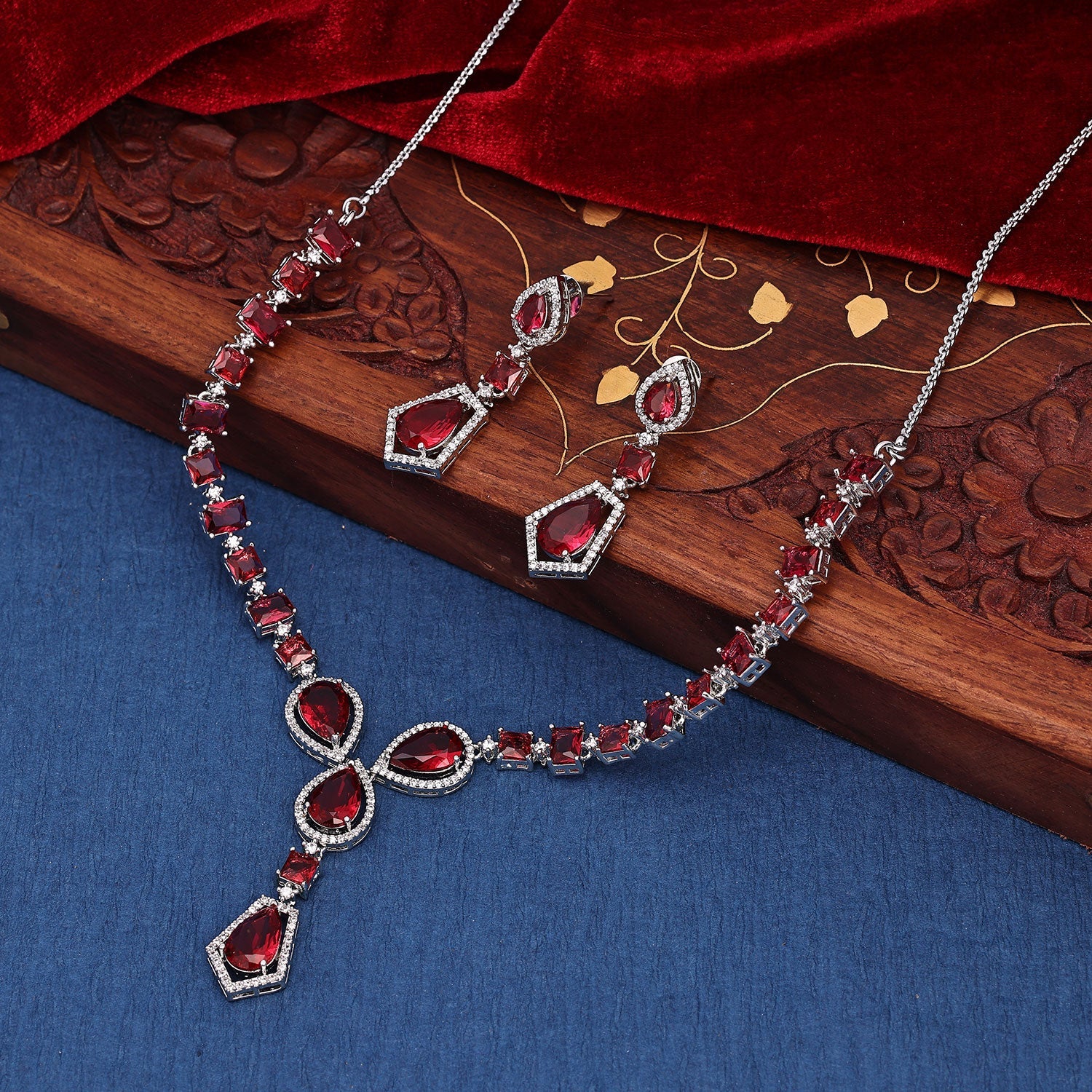 Sukkhi Glitzy CZ Choker Rhodium Plated Necklace Set For Women