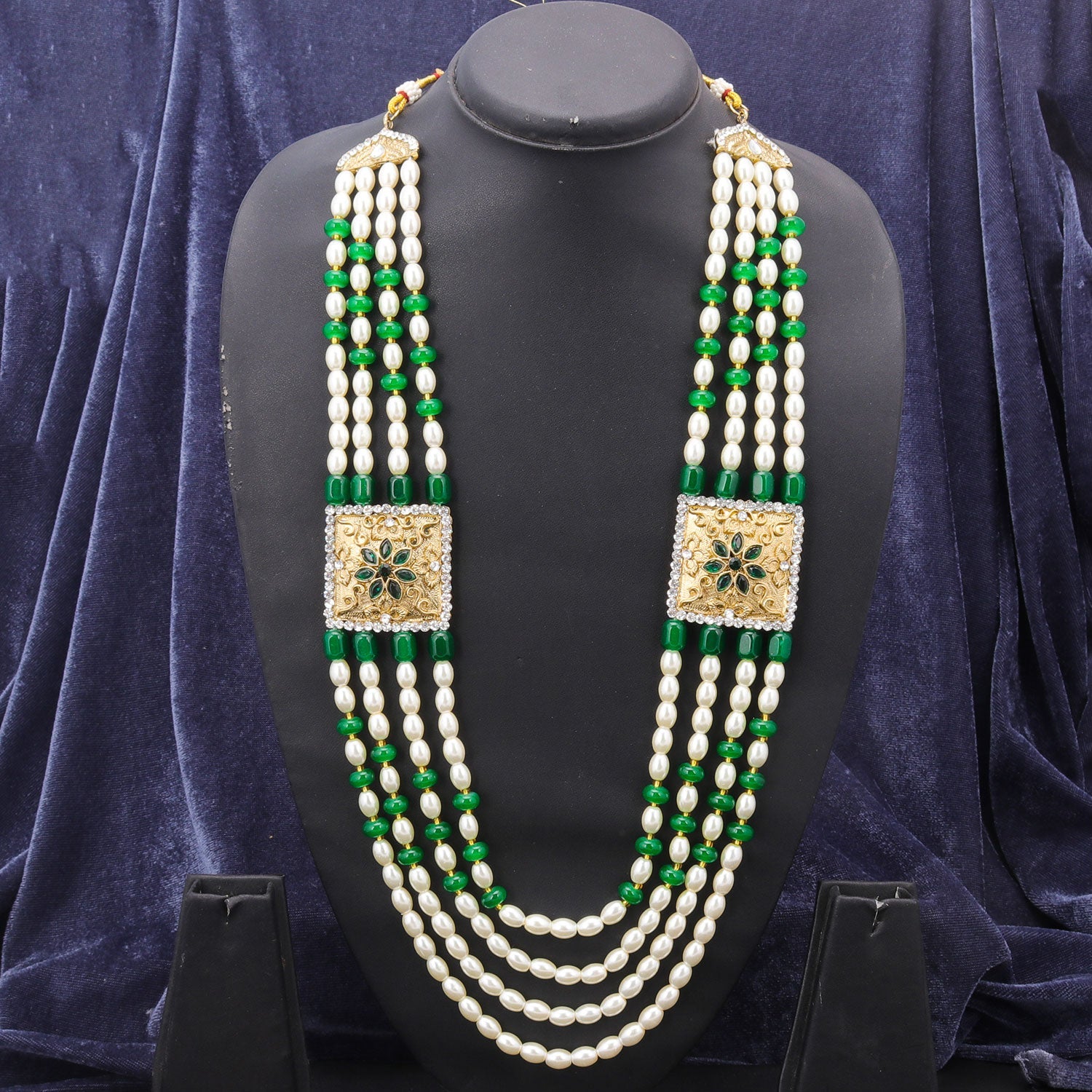 Sukkhi Youthful Pearl Layer Gold Plated Green Mala For Women