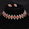 Sukkhi Lavish Choker CZ Orange Rhodium Plated Necklace Set For Women