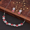 Sukkhi Astonish Choker CZ Red Rhodium Plated Necklace Set For Women