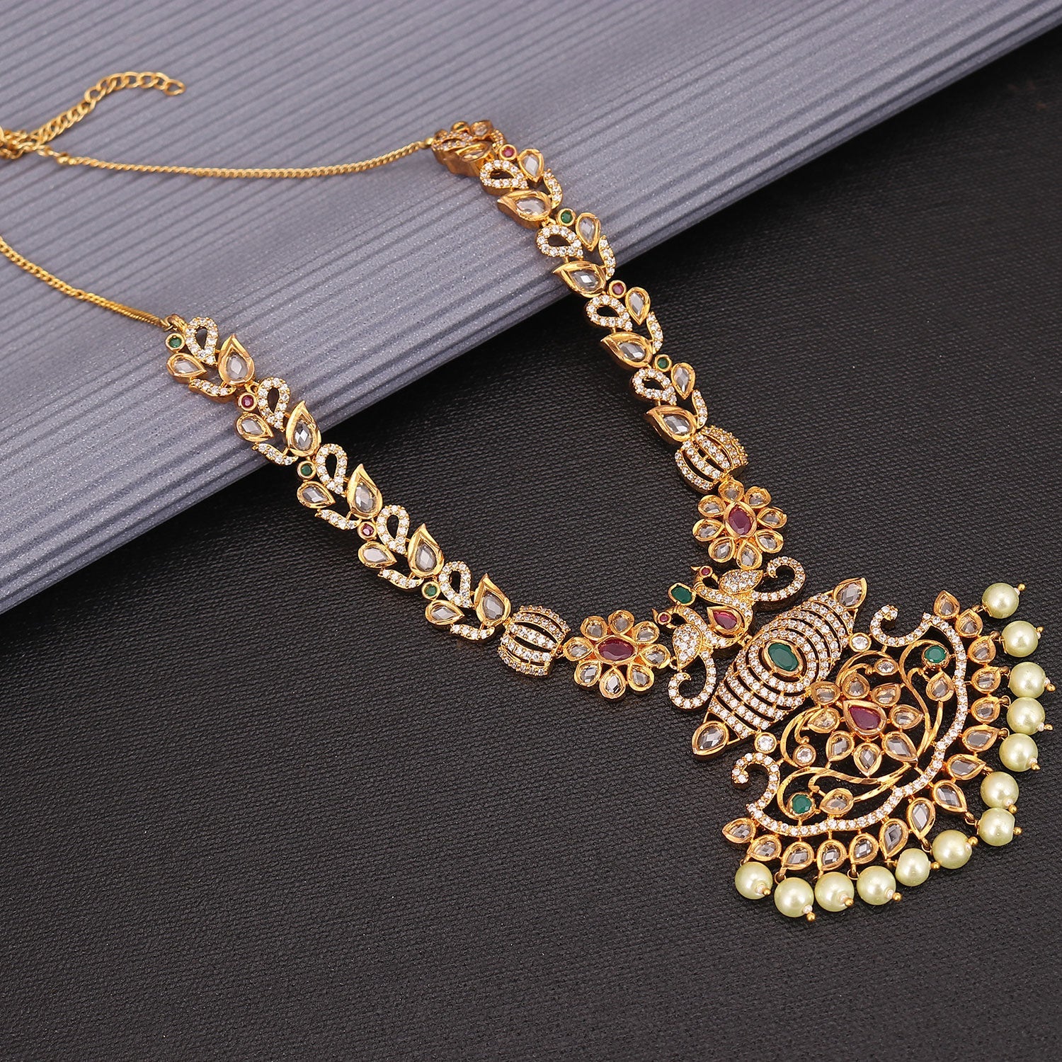 Sukkhi Designer Gold Plated CZ & Pearl Necklace For Women