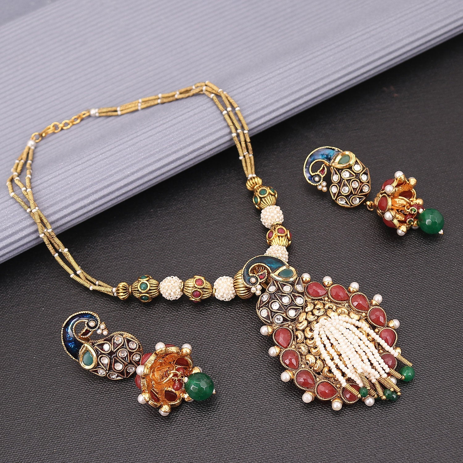 Sukkhi Charming Peacock Gold Plated Pearl Necklace Set For Women