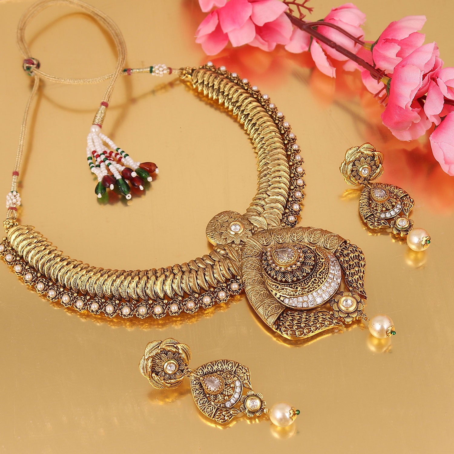 Sukkhi Dazzling Gold Plated Pearl Choker Necklace Set For Women