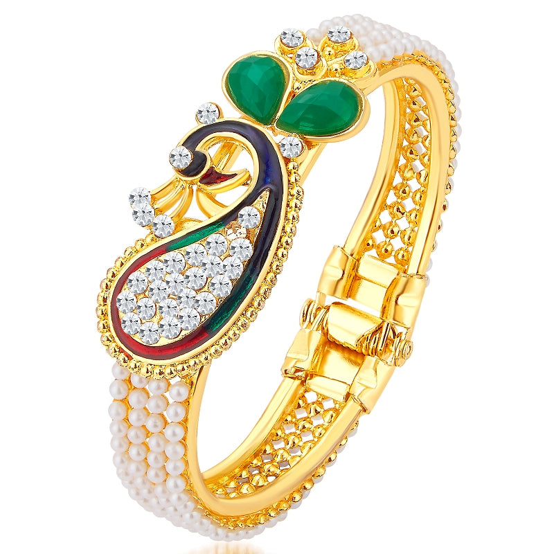 Sukkhi Glittery Pearl Gold Plated Peacock Meenakari Austrian Diamond Kada Combo For Women CB71499ADAP450