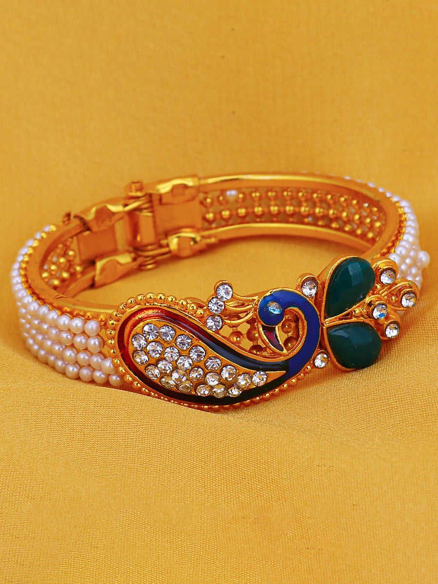 Sukkhi Ethnic Pearl Gold Plated Peacock Meenakari Kada For Women 12120KADS650