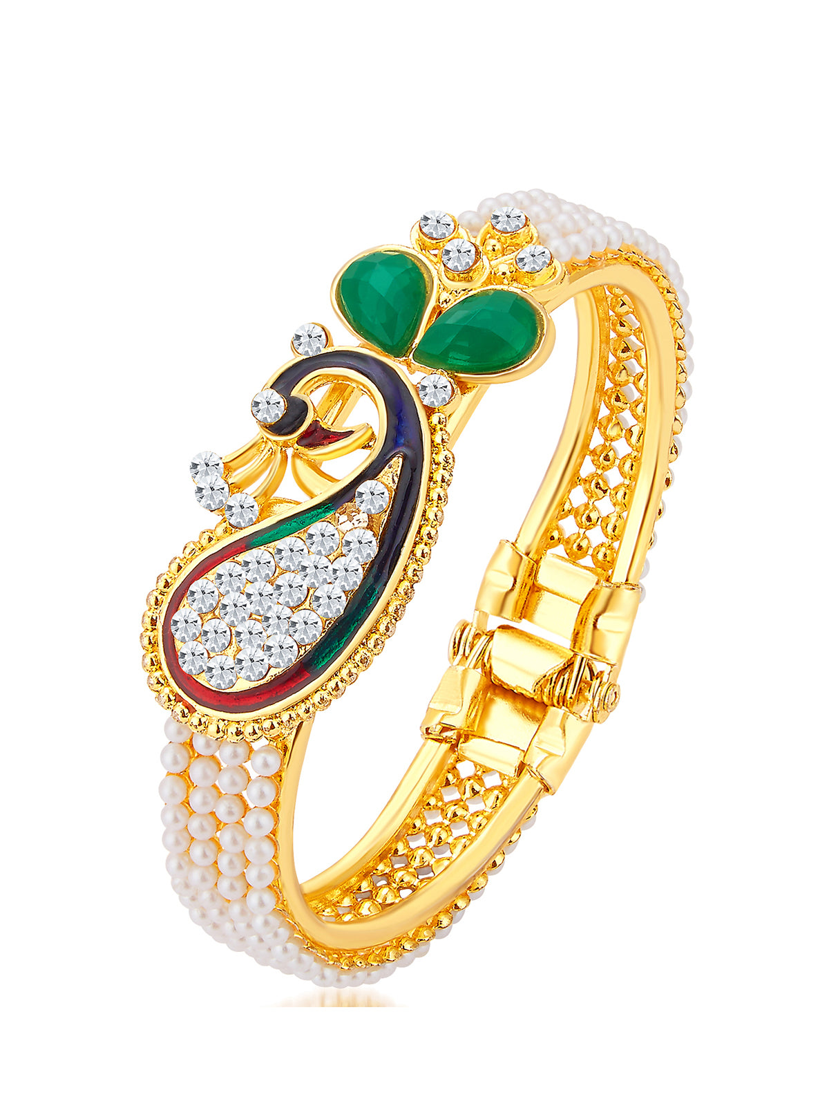 Sukkhi Ethnic Pearl Gold Plated Peacock Meenakari Kada For Women 12120KADS650