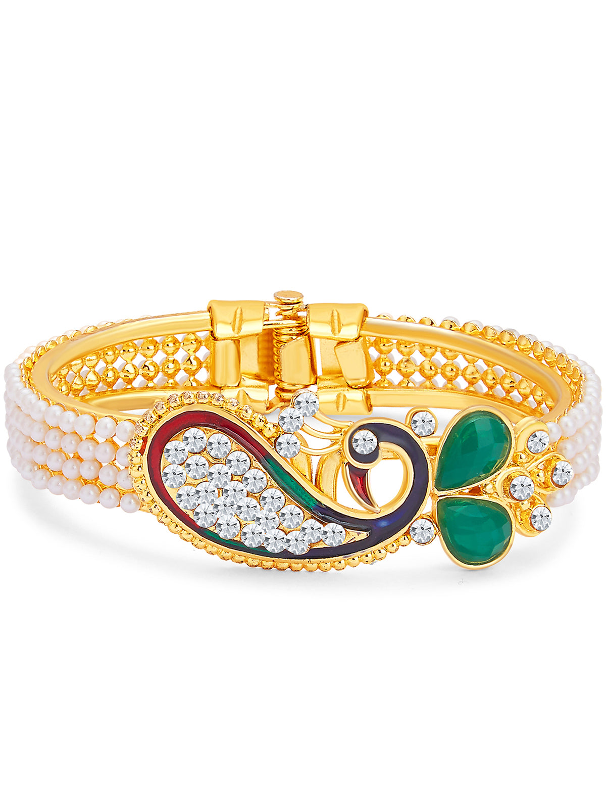 Sukkhi Ethnic Pearl Gold Plated Peacock Meenakari Kada For Women 12120KADS650